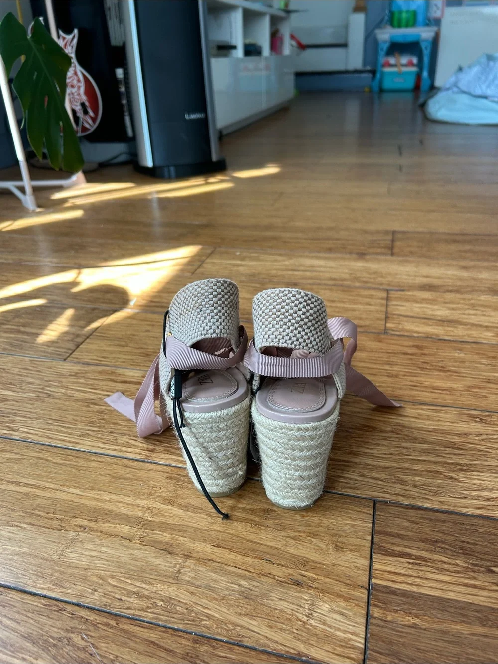 Zara Pink Lace-Up Espadrille Wedge